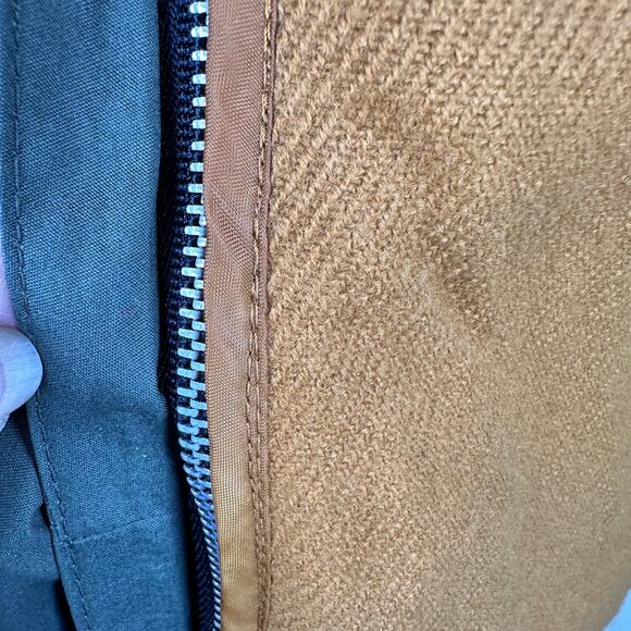 Gallery Green Long Trench Coat Size 12 Removable Lining Leather Contrast - Picture 10 of 13